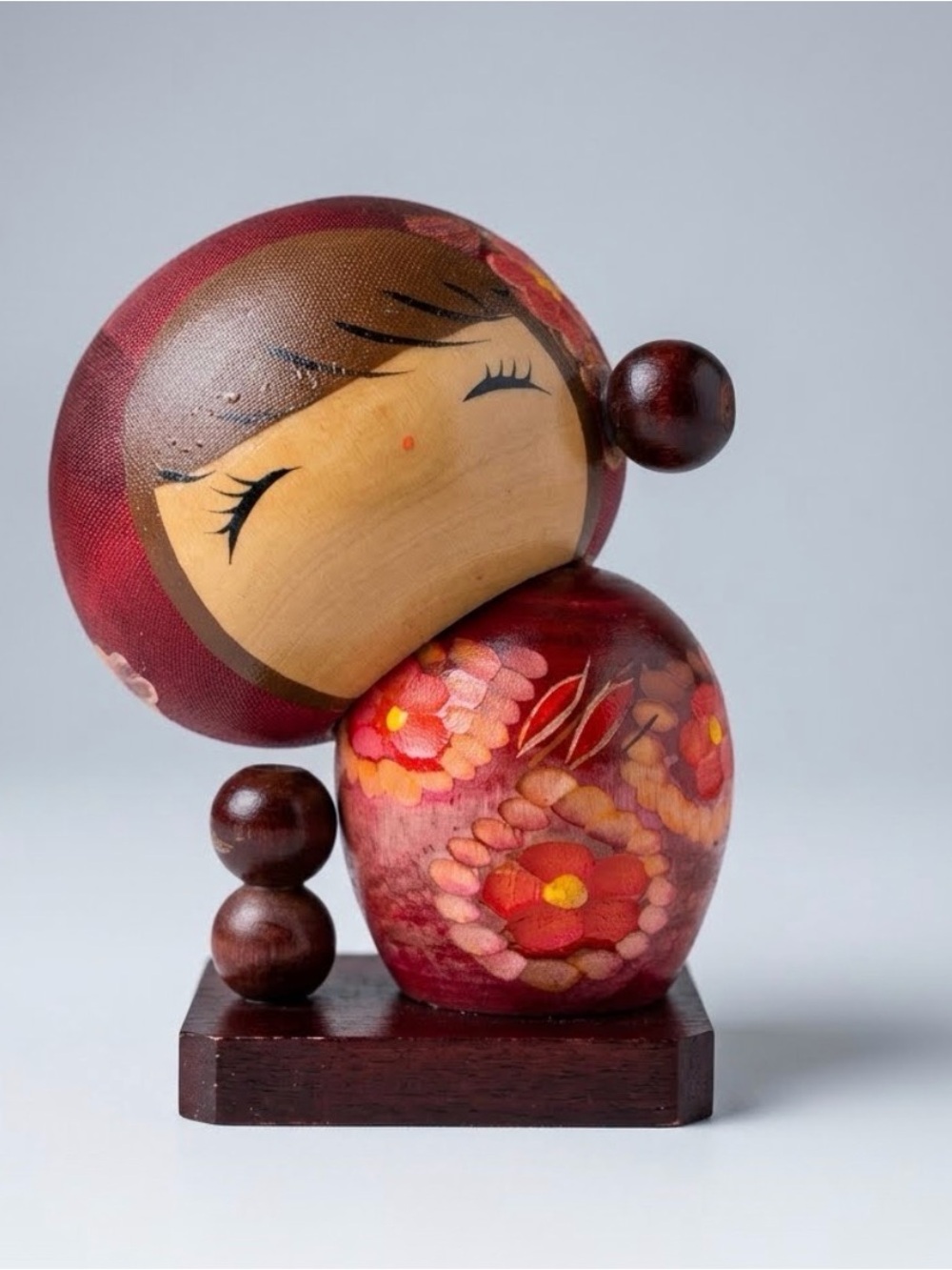 Antique Pink and Brown Floral Wooden Sculpture - Handpainted Accent